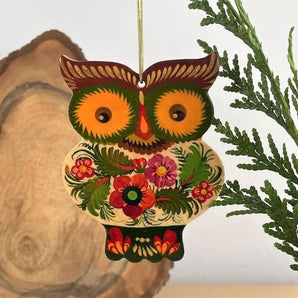 Owl wooden Christmas ornament, gift idea for owl lovers, ukrainian art