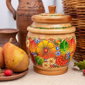 Decorative bowl made of wood for bulk products, Ukrainian traditional painting