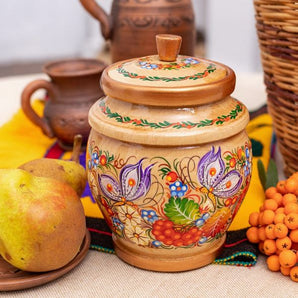 Decorative bowl made of wood for bulk products, Ukrainian traditional painting