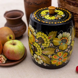 Decorative box made of wood for bulk products, Ukrainian lacquer painting