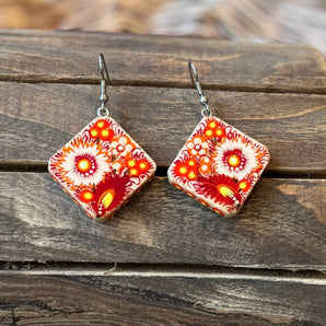 Folk-style hand painted wooden earrings, Ukrainian original style