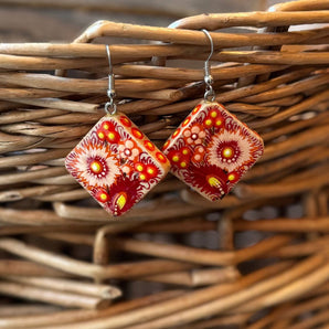 Folk-style hand painted wooden earrings, Ukrainian original style