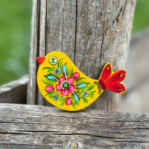 Vogel-Kühlschrankmagnet aus Holz mit Blumenmuster