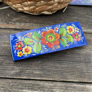 Original hair accessories made of wood with a floral pattern - hair clips - folk art