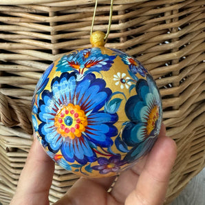 Christmas tree ball blue and gold hand painted, box for present