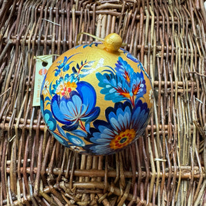 Christmas tree ball blue and gold hand painted, box for present