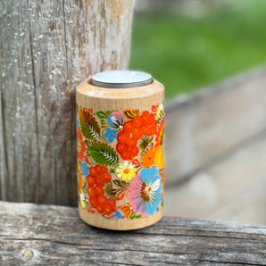Wooden candle holder with rooster motif - rustic home decoration