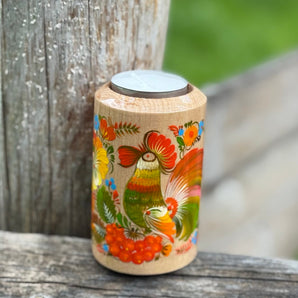 Wooden candle holder with rooster motif - rustic home decoration