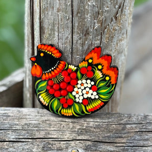 Schönes Huhnchen-Magnet aus Holz, ukrainische Handwerkkunst