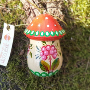 Fly agaric - pendant hand-painted Christmas tree decoration in mushroom shape made of wood