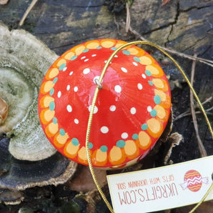 Fly agaric - pendant hand-painted Christmas tree decoration in mushroom shape made of wood