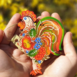 Wooden Rooster ornament - Handpainted in Ukraine