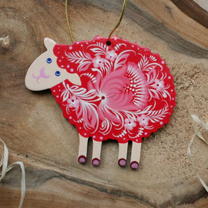 Sheep figurine Easter pendant made of wood, hand-painted - Ukrainian painting art