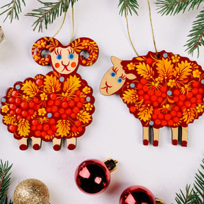 Funny Sheep Set of Ukrainian Flat Handcrafted Ornaments 