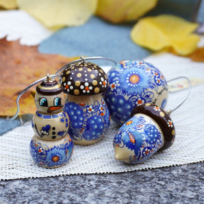 Small Christmas tree ornaments set – 4 hand-painted wooden figures