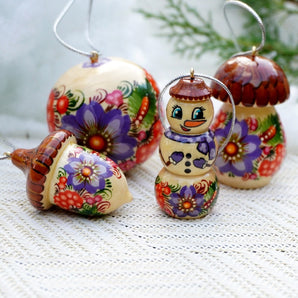 Mini Weihnachtsbaumschmuck Set – 4 Handbemalte Holzfiguren