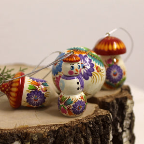 Ukrainian Handmade Wooden Ornaments – 4 Mini Christmas Tree Decorations
