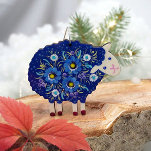 Sheep Christmas ornament wooden hand-painted