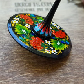 Hand painted wooden spinning top, eco toy with traditional ukrainian painting