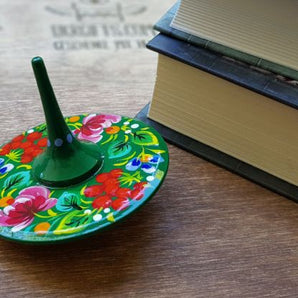 Spinning top, traditional wooden toy with flowers patterns, hand painted in Ukraine