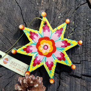 Christmas tree decoration wooden star hand-painted according to Ukrainian tradition