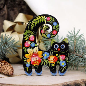 Cat Christmas ornaments painted Ukrainian