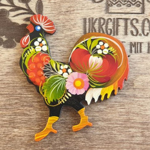 Beautiful fridge magnet and souvenir "Rooster", handmade, Petrykivka painting