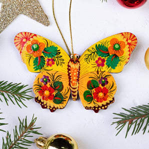 Chrismas Butterfly Ornament Hand Painted Ukrainian Petrykivka Art