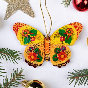 Chrismas Butterfly Ornament Hand Painted Ukrainian Petrykivka Art