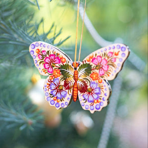 Butterfly Ornament Hand Painted Ukrainian Petrykivka Art