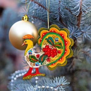 Pfau Weihnachtsbaumschmuck aus Holz – Handbemalt im Petrykiwka‑Stil