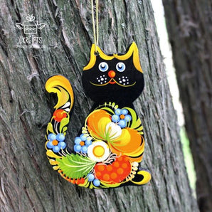 Schwarze Katze Ausgefallener Baumschmuck, handbemalt