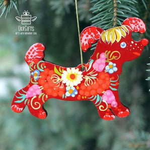 Funny Dog Christmas tree decoration with Ukrainian Petrykivka painting