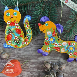 Christmas ornaments set, 2 pcs - Cat and Dog