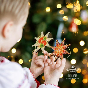 Handmade wooden Christmas star ornament hand painted