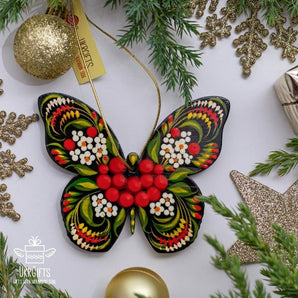 Christbaumschmuck Schmetterling aus Holz nach ukrainischer Tradition bemalt