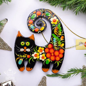 Kitty cat Christmas ornament, handmade of wood, gift idea for cat lovers