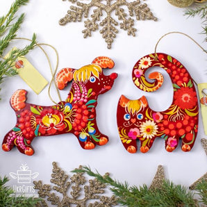 Katze und Hund  Weihnachtsschmuck Tiere aus Holz handbemalt