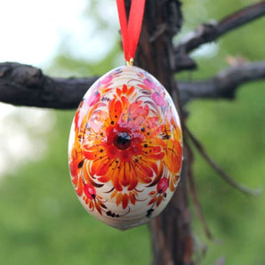 Orange Easter egg - painted ukrainian pysanky