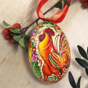 Ukrainian Easter egg with the rooster, traditional hand painted