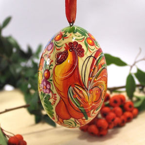 Ukrainian Easter egg with the rooster, traditional hand painted