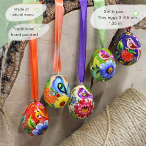 Mini Easter eggs 3 cm х 5 St decorations - hand painted wooden Ukrainian Easter eggs