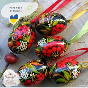 Mini eggs to hang, set with floral patterns - ukrainian wooden eggs