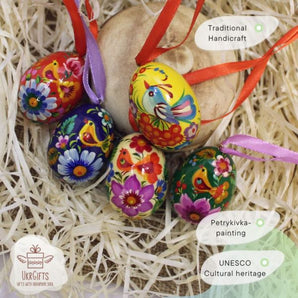 Mini Easter eggs to hang, set 5 pcs - small hand painted wooden eggs