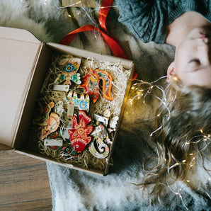 Colorful Christmas decoration, wooden fish, hand-painted on both sides