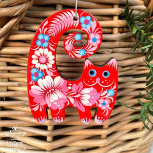 Für Katzenfreunde - rosa Holzkätzchen mit Blumen