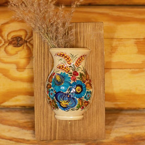 Small wall decor, hanging vase for the dry flowers, handpainting