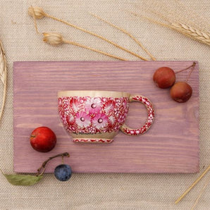 Beautiful wall art, wooden hanging cup with pink flowers