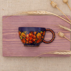 Small wall decoration, wooden hand painted cup, Petrykivka painting