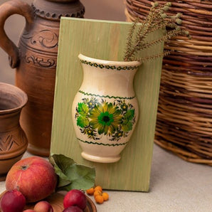 Kleine Küchendekoration zum Aufhängen mit grünen Blumen, Ukrainische Handwekskunst